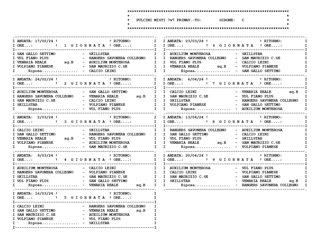 2013 - Sorteggiati i calendari per il campionato primaverile